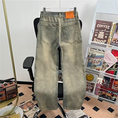 阔腿牛仔裤男款夏秋季新款破洞设计感美式复古高水洗裤子8039/P48，男装牛仔裤，星座506