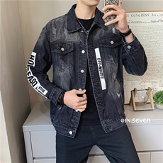 JK302-P90-现货店主风牛仔夹克肥仔量足破洞印花大码，男装夹克，星座103A