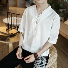 夏季棉麻短袖T恤男中国风复古大码薄款半袖上衣钱塘6005-TX68-P30，男装T恤，星座1112-5（原712-5）