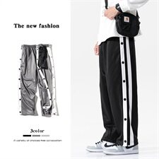 2021春秋季日系新大码男秒脱全开排扣条纹九分休闲裤卫裤K2079-P45，男装休闲裤，电商A001