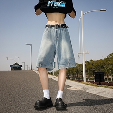 8XL-M特大码牛仔裤短裤男美式倒装五分裤子宽松直筒DK1527P45，男装牛仔裤，电商D206-1