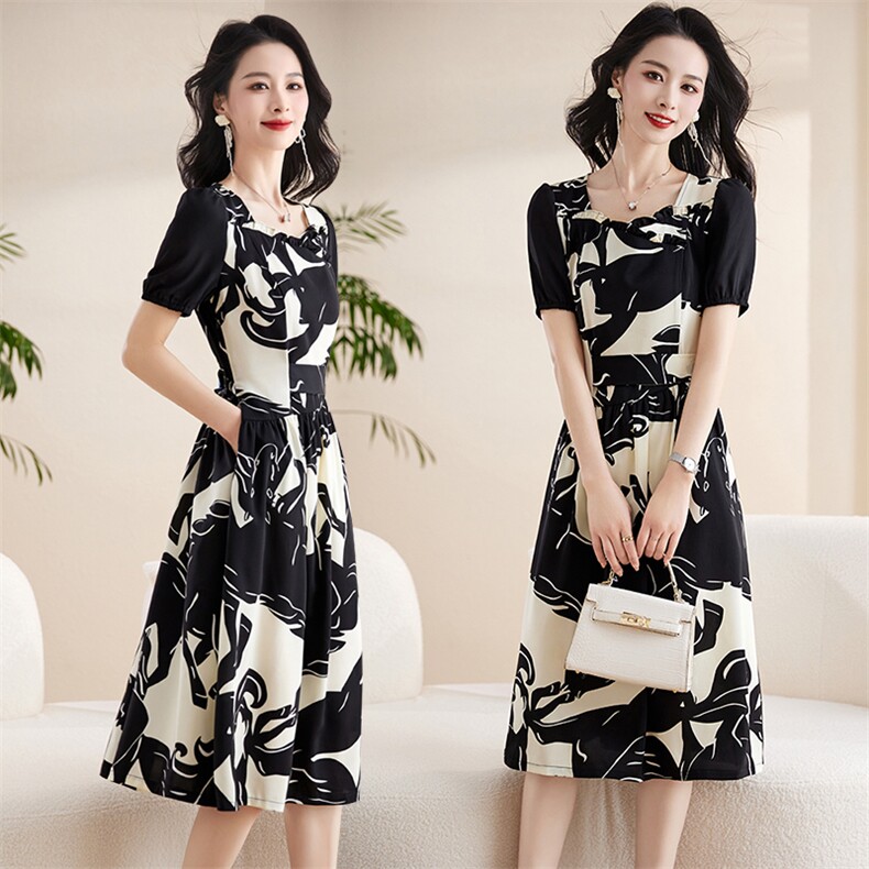 广州十三行女士2024新款夏季轻奢高级感国际大牌桑蚕真丝连衣长裙，女装大码女装，琦鑫阁（原依鑫阁）