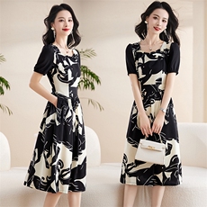 广州十三行女士2024新款夏季轻奢高级感国际大牌桑蚕真丝连衣长裙，女装大码女装，琦鑫阁（原依鑫阁）