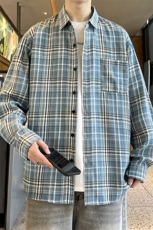 秋季小香风衬衫翻领男大皂大码宽松痞帅外套格子衬衣A012/855TP28，男装衬衫，电商A012