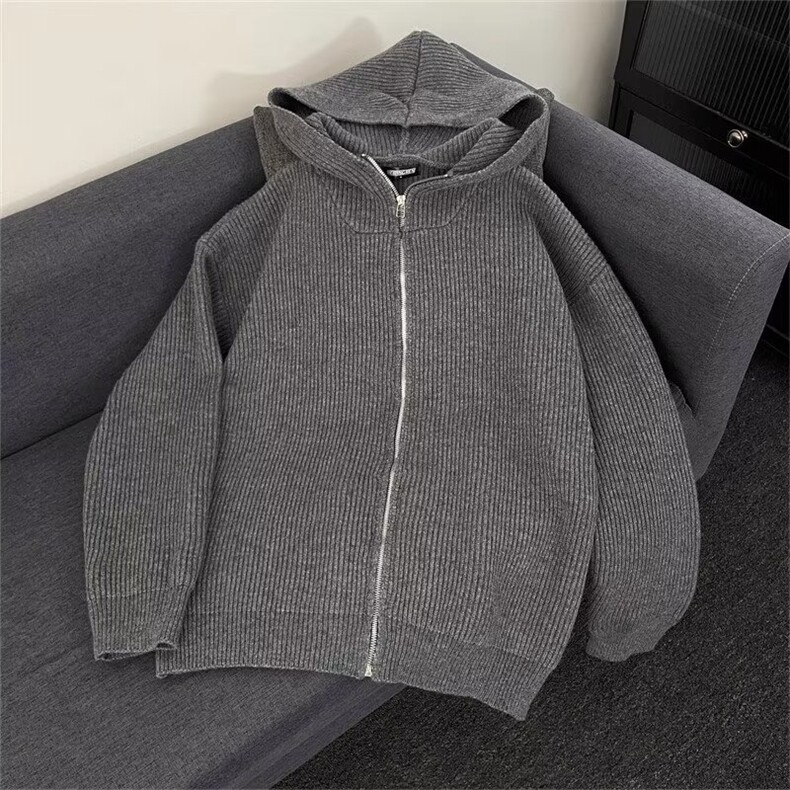 MY7102-P52针织开衫外套男秋冬季新款灰色高级感韩系慵懒风，女装短外套，电商B323A