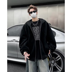 加绒加厚冬款男连帽卫衣保暖高领拼接外套WY131 P65图片