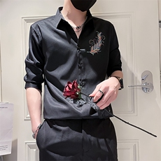 2025夏季男士韩版修身绣花七分袖衬衫男休闲衬衣301A-1/CS410/P55，男装衬衫，星座301A-1