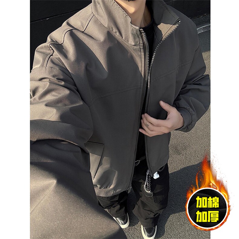 现货秋冬季美拉德立领飞行立领夹克boxy廓形棉衣高街加厚加棉外套，男装夹克，电商A443