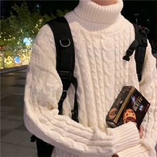 新款秋冬高领毛衣纯色百搭港风情侣款学生加厚上衣毛衣M319-P43，男装针织衫/毛衣，星座512-4