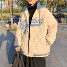 假两件小众棉袄加厚棒球服棉外套冬季美式复古菱格棉服W5854-P66，男装棉衣，星座512-2