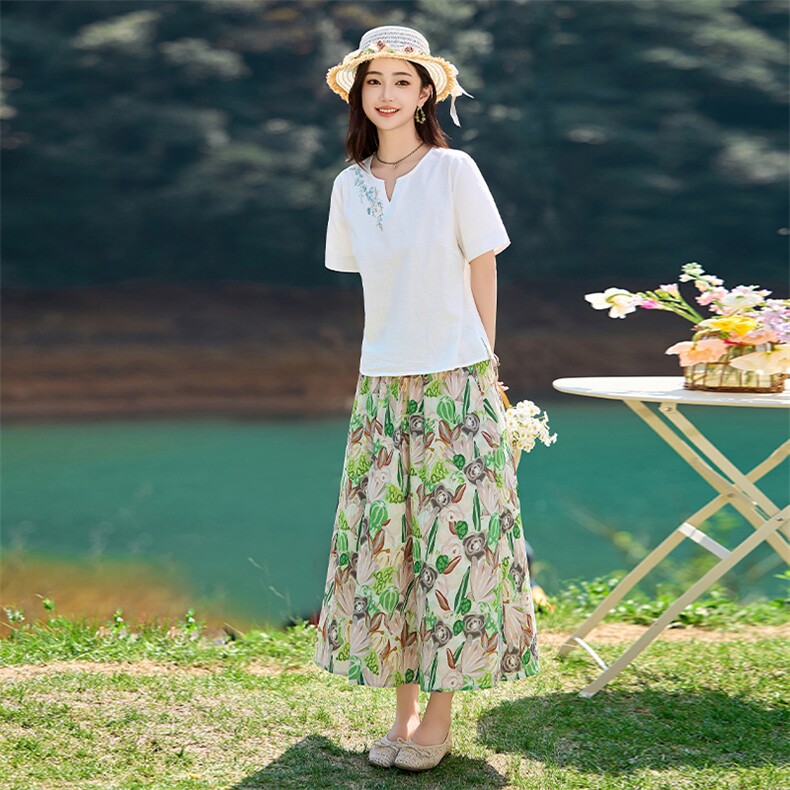 棉麻连衣裙女夏2026新款搭配一整套小香风上衣半身裙子,女装半身裙,倪叶myz