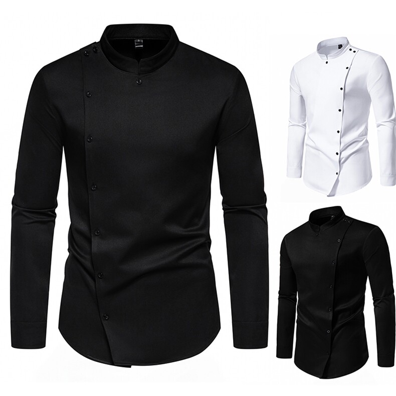 男士餐厅厨师服立领长袖衬衫工作服A377P45,男装衬衫,星座1314