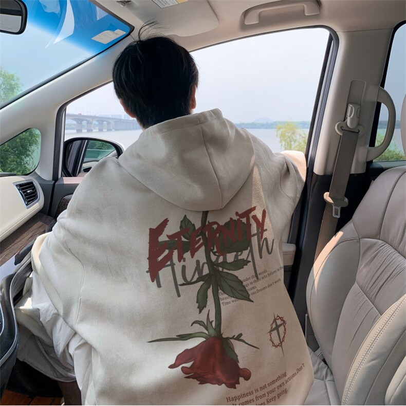 抖音品质秋季新款美式玫瑰印花麂皮绒连帽卫衣wljp5003-特p45控79,男装卫衣,星座605(原A050)