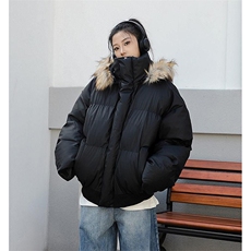 现货三防重磅硬挺boxy短款羽绒棉衣座山雕大毛毛领PU皮棉服外套冬，男装棉衣，电商A443