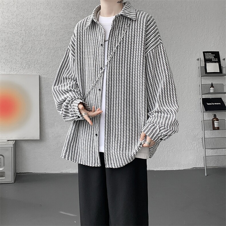 8XL-M鱼骨纹小香风衬衫男生春秋衬衣宽松慵懒垂感外套CS29009P45,男装衬衫,电商B312