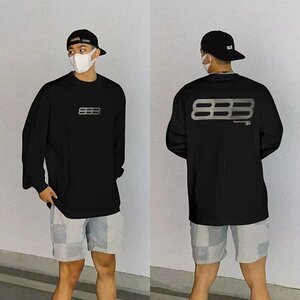 ins春秋季潮牌长袖印花打底衫男士青少年宽松圆领打底衫T恤上衣男图片