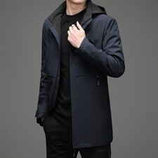 2023秋季新款连帽风衣中长款中青年商务休闲时尚外套长袖上衣男装，男装风衣，电商B212（原钱塘6029）