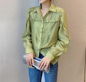 新款洋气韩叶十足折皱气质小衫,其它,L·H·X