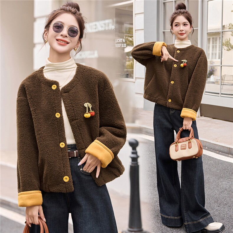 2025冬装新款简约时尚皮毛一体外套，女装毛呢外套，罗腾