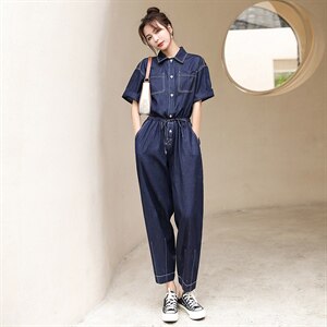 工装牛仔连体裤女2025年春夏新款时尚休闲减龄高腰修身直筒连衣裤，女装连体裤，梦懿尔