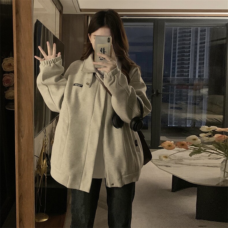 新款美式复古港风复古设计感毛呢翻领夹克外套男女同款C849-P110,男装夹克,星座911-2(原星座613-2）