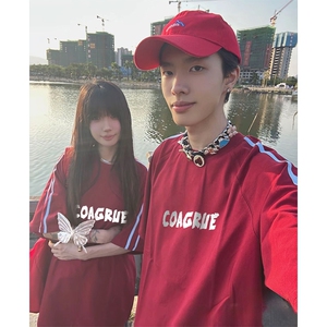 抖音得物高品质二开240克宽松纯棉美式潮牌三条杠织带短袖T恤图片