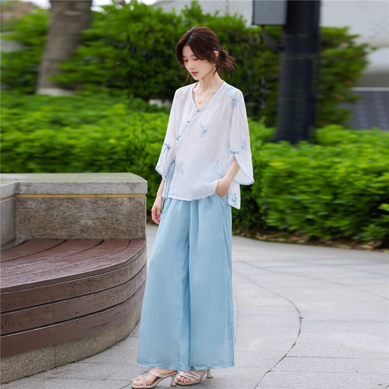 苎麻套装女夏2026新款宽松休闲时尚减龄棉麻阔腿裤两件套,女装套装/套裙,鑫源服饰