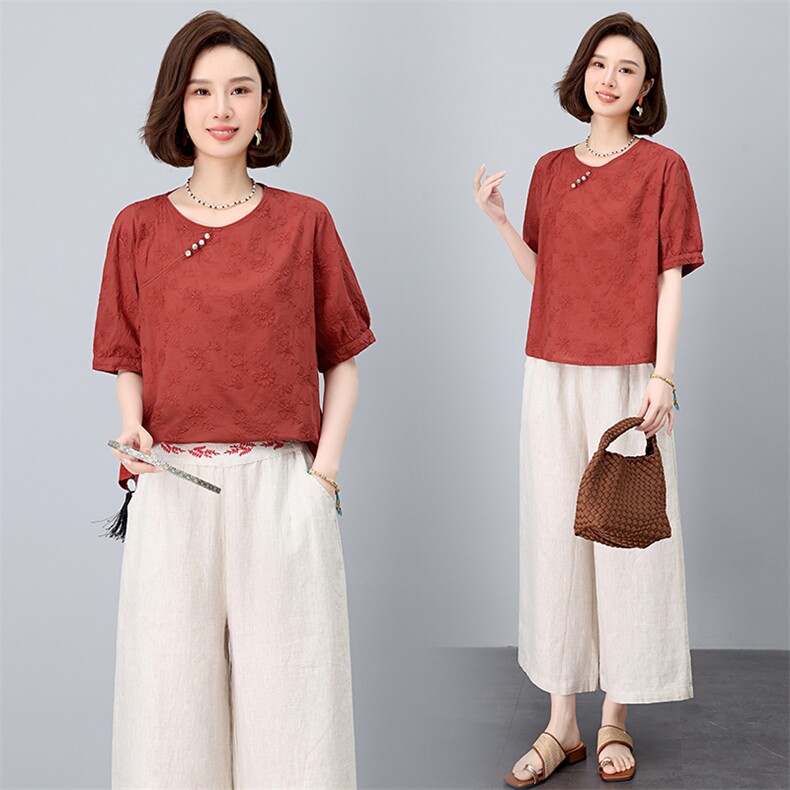 洋气妈妈夏装冰丝小衫中老年夏季新款短袖上衣中年女士母亲节T恤，女装套装/套裙，奕阳依阁