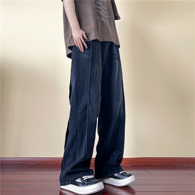 美式复古弯刀牛仔裤男vibe高街直筒vintage裤A166-K018-特P45控75,男装牛仔裤,电商A166
