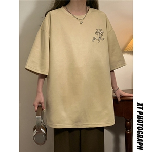 中性2026夏装麂皮绒半袖上衣男女情侣夏季大码宽松短袖T恤S319P28图片