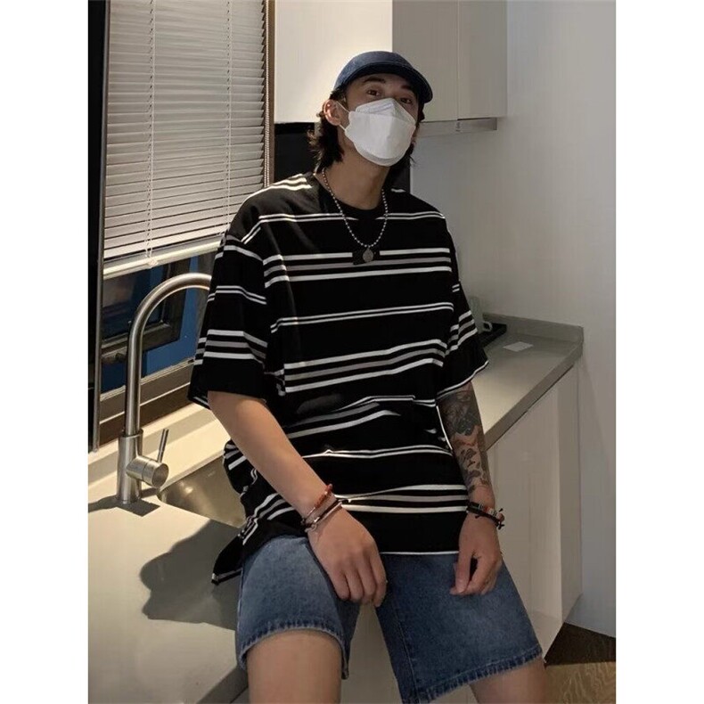 DW38-P35新款黑白立体条纹短袖男夏季半袖T恤潮-网图现货,男装T恤,星座603-2