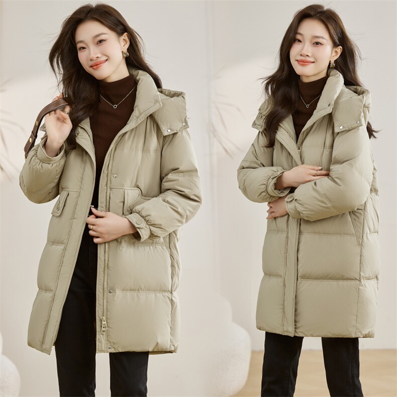 23年冬季新款保暖个性流行通勤简约时尚显瘦宽松面包羽绒服长外套，女装羽绒服，多彩