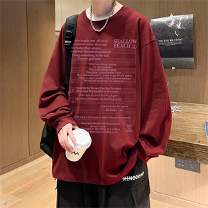 直播品质 秋冬重磅潮牌嘻哈美式印花纯棉长袖T恤打底衫CT366特P28图片