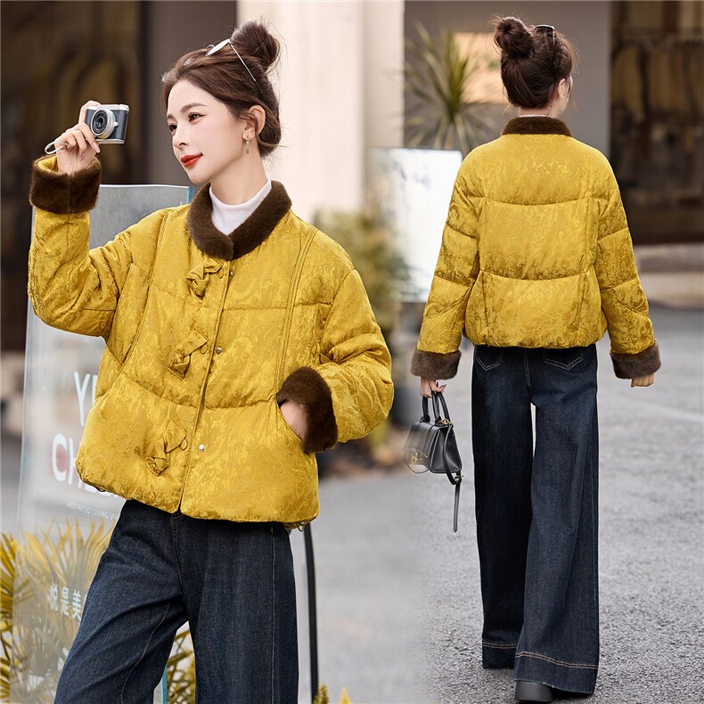 现货！水貂毛冬季新款女装2025年时尚气质优雅大方新中式90%外套，女装羽绒服，涵墨