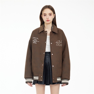 现货 三色字母PU皮棒球服外套秋冬棉服带帽可拆卸图片