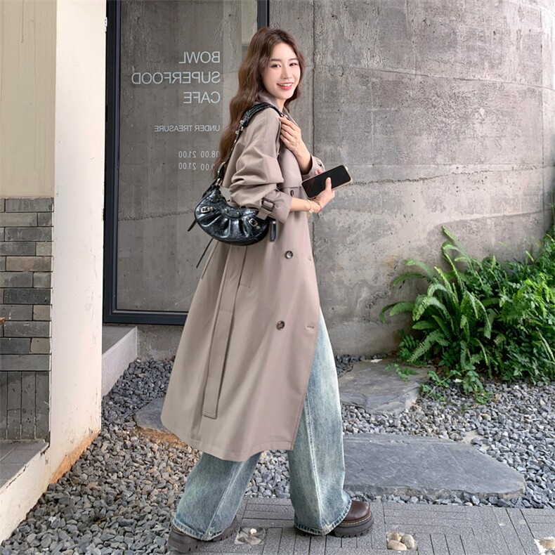 设计感收腰显瘦长款灰色风衣外套女春秋2025新款又酷又飒高级大衣,女装风衣,2C372