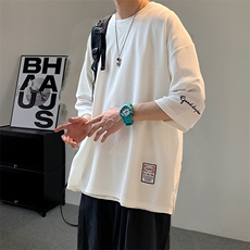 港风冰丝T恤2025夏装日系刺绣七分袖短袖T恤男加肥加大码上衣，男装T恤，星座909-2（原星座717-2）