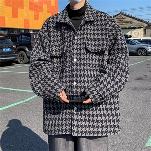 千鸟格小香风外套男春秋季呢料上衣潮流学院风工装夹克MW18-P85图片