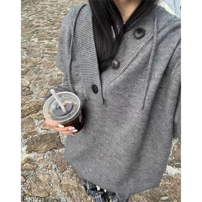 抖音得物 保暖立领拉链针织外套秋冬宽松慵懒风纯色毛衣上衣AM047图片