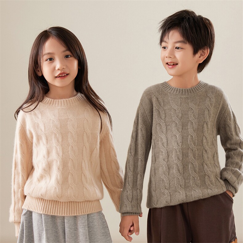 秋冬男女同款时尚百搭亲肤柔软麻花设计衫，童装卫衣/绒衫，贝美羊绒