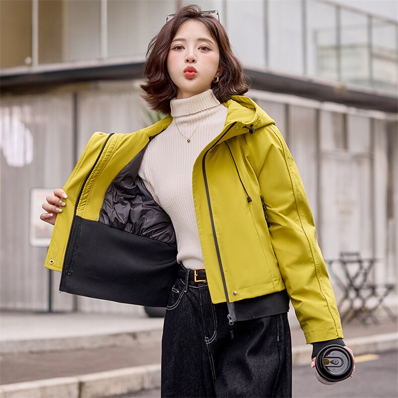 2024冬季新款连帽白鸭绒保暖时尚百搭短款羽绒服外套,女装羽绒服,天丝秀