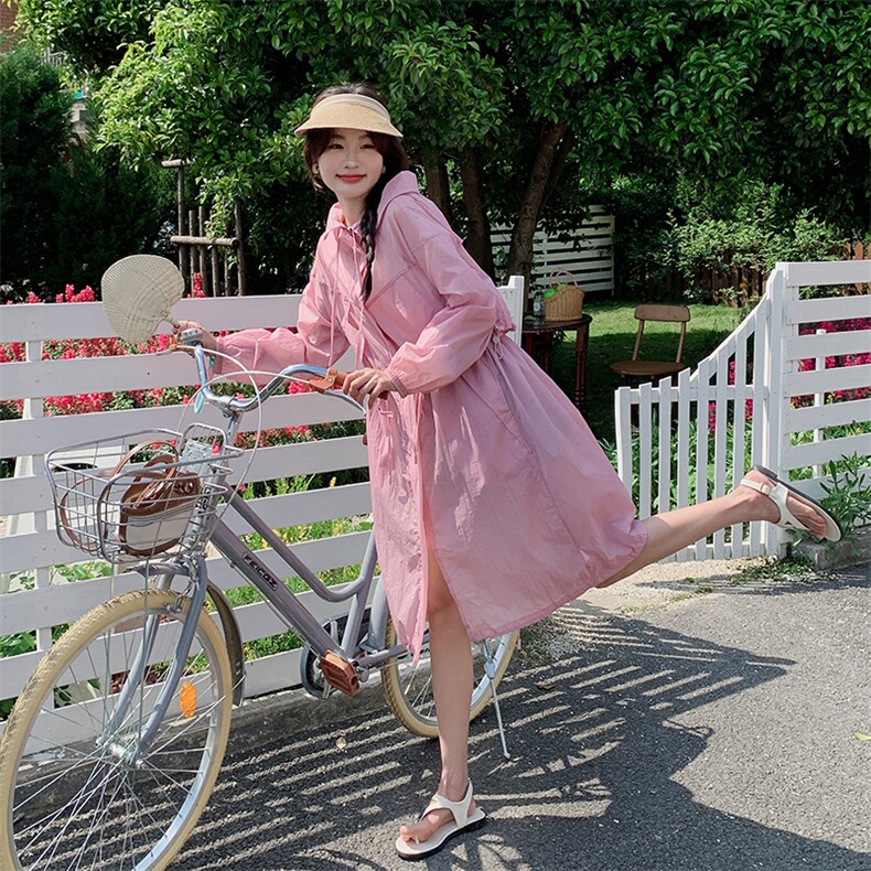 现货－夏季新品粉色透气长款防晒服348－P95-K168，女装防晒衣，浙宝203