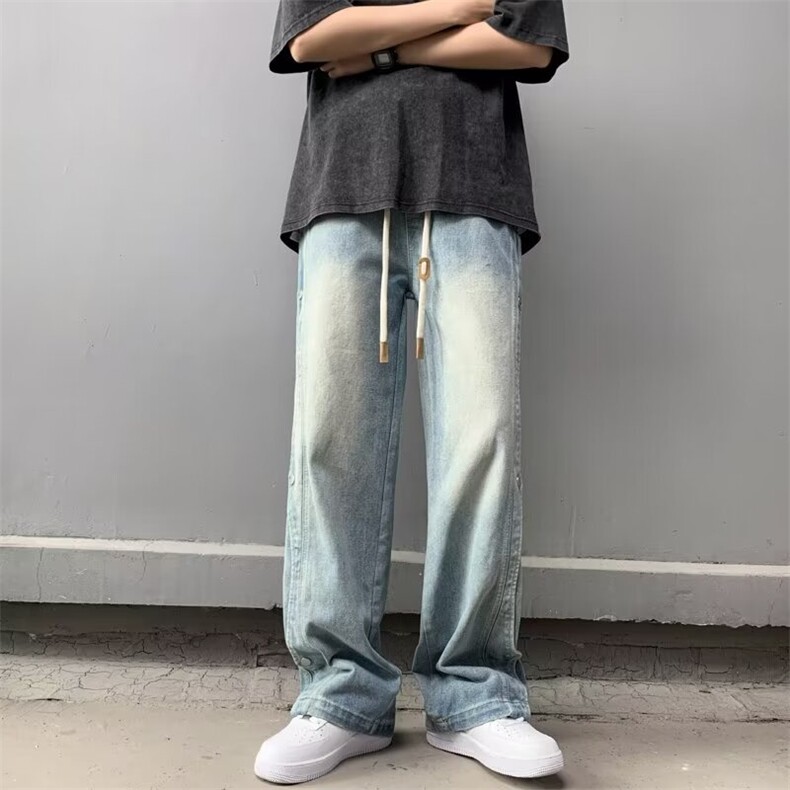 美式高街牛仔裤男士韩版潮流痞帅2024夏季新款ins长裤RK1734-P47,男装牛仔裤,星座412-2