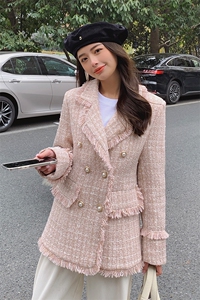 蓝色小香风西装外套女2025春秋新款小个子气质高级感炸街休闲西服图片