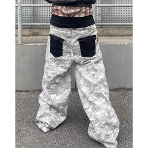 印花扎染垂感阔腿牛仔裤女秋季高腰休闲宽松显瘦拖地长裤 K8051图片