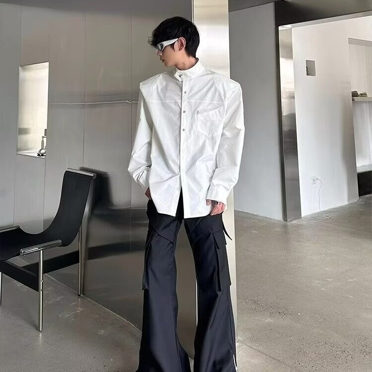 网络图现货美式高级感痞帅小众简约设计感纯色垫肩衬衫RC66-P55,男装衬衫,星座1005-4