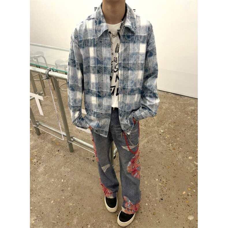 秋装新款长袖衬衫格子拉链设计款衬衣松弛感穿搭RCY03-P65,男装衬衫,星座1005-4