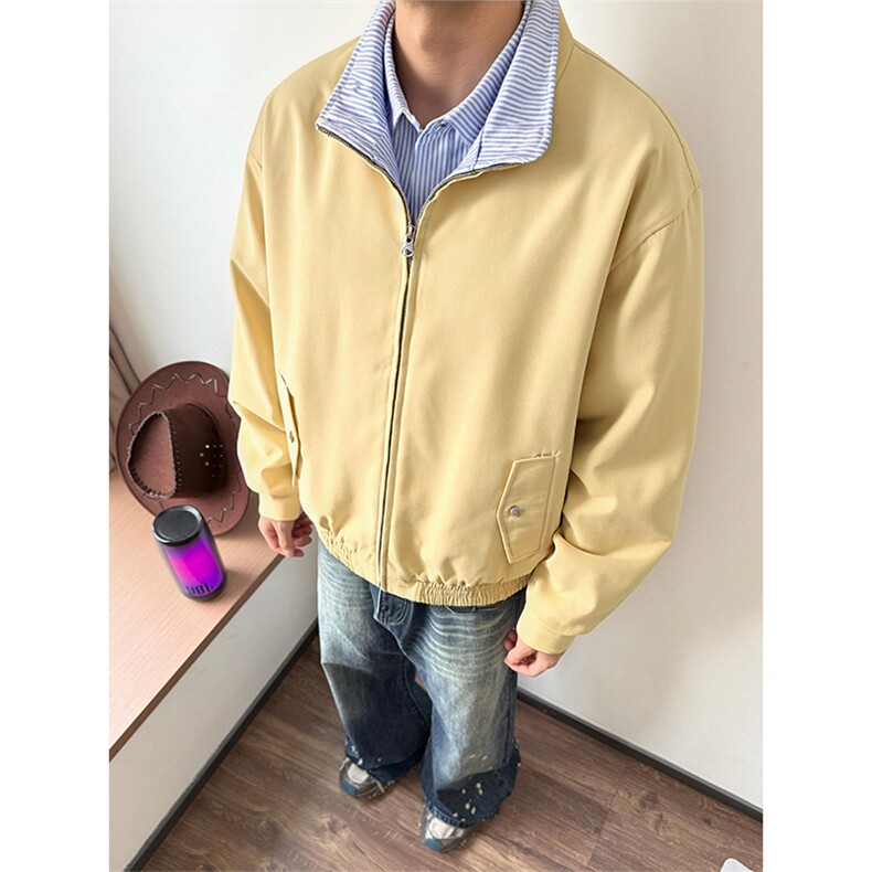 春季条纹拼接夹克休闲立领时尚上衣外套男C64149-TP60108,男装夹克,电商A102