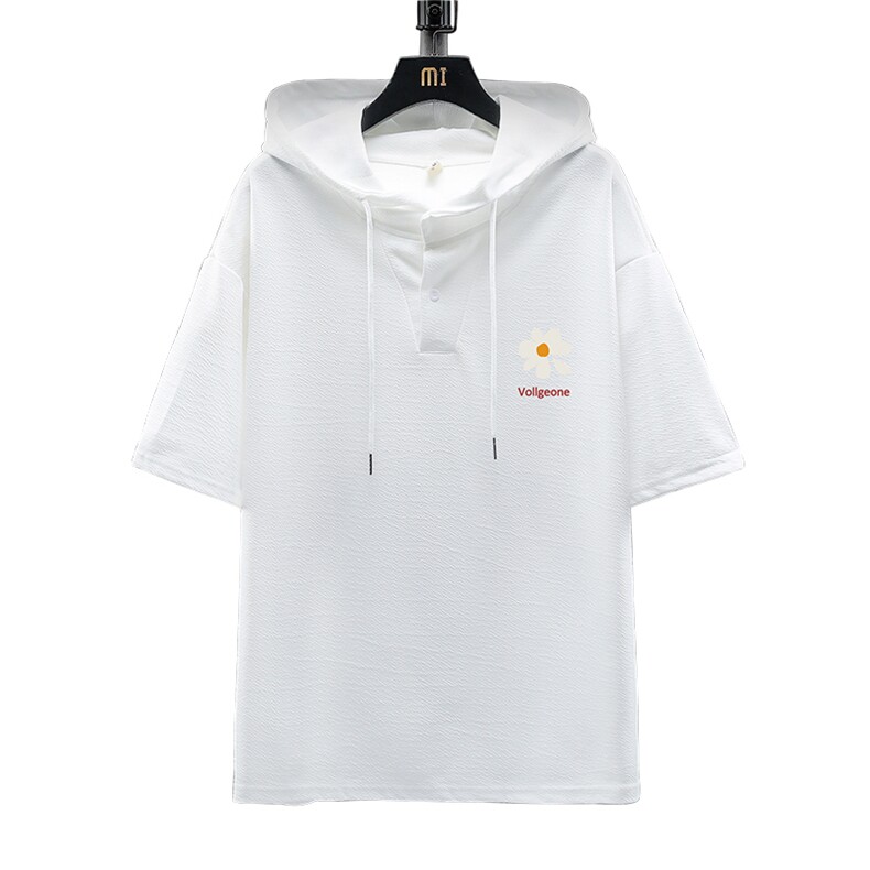 LD54059-P45连帽短袖t恤男大码胖子带帽五分袖中袖展架,男装T恤,电商A040A