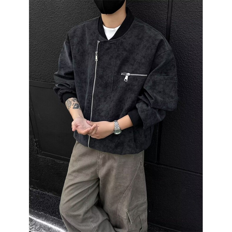 秋冬新款开衫夹克美式复古休闲慵懒风男纯色外套jk113p68,男装夹克,电商D315